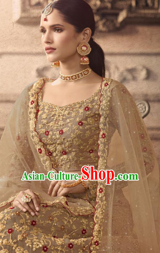 Traditional Indian Lehenga Embroidered Apricot Dress Asian India National Festival Costumes for Women