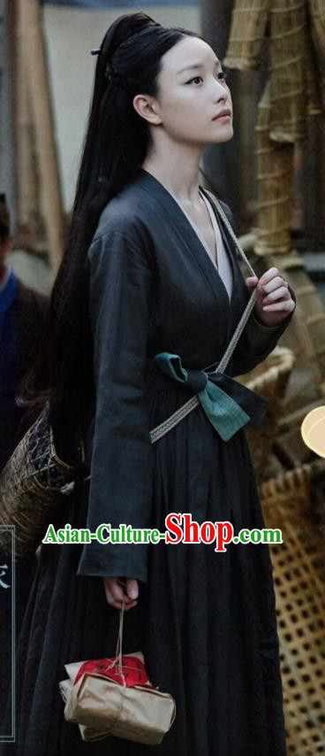 Chinese Drama Ancient Female Civilian Navy Dress Love and Destiny Lin Mo Ni Ni Replica Costumes for Women