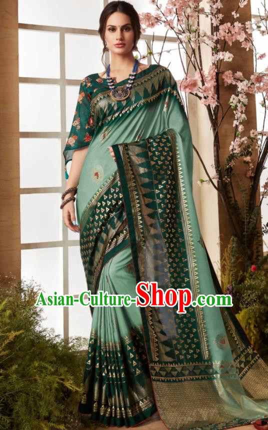 Indian Traditional Bollywood Sari Light Green Dress Asian India National Festival Costumes for Women