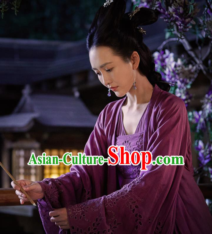 Chinese Ancient Spirit Fairy Purple Dress Drama Novoland Eagle Flag Female Assassin Su Shunqing Wang Ou Replica Costumes for Women