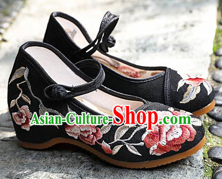 Chinese National Black Shoes Traditional Hanfu Shoes Opera Shoes Embroidered Shoes for Women