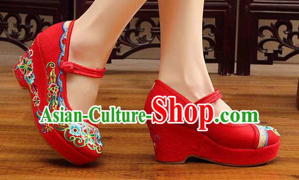 Chinese National Red High Heels Shoes Traditional Hanfu Shoes Opera Shoes Embroidered Shoes for Women