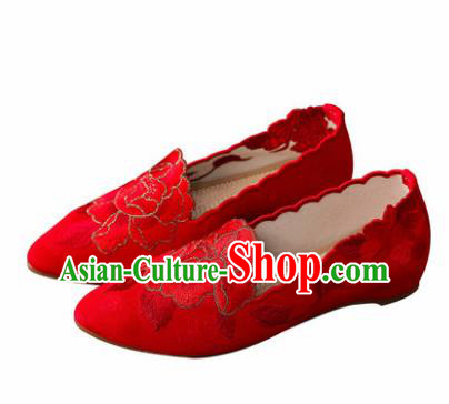 Chinese National Red Cloth Shoes Traditional Hanfu Shoes Opera Shoes Wedding Bride Shoes for Women