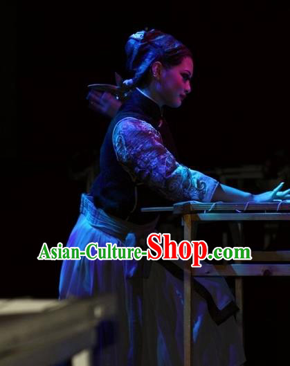 Chinese Impression of Suzhou Classical Dance Female Civilian Dress Stage Performance Costume and Headpiece for Women