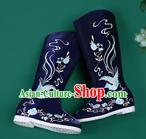Chinese Traditional Embroidered Royalblue High Boots Hanfu Shoes Embroidered Boots for Women