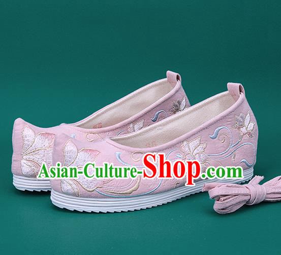 Chinese National Winter Brushed Pink Embroidered Shoes Traditional Hanfu Shoes Princess Shoes Opera Shoes for Women