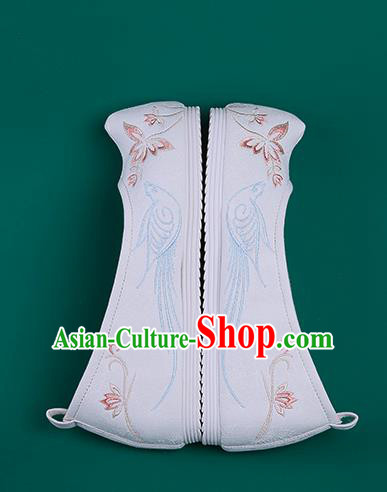 Chinese Traditional Embroidered Bird Lotus White Shoes Hanfu Shoes Princess Shoes for Women