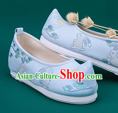Chinese Traditional Embroidered Rabbit Blue Shoes Hanfu Shoes Princess Shoes for Women