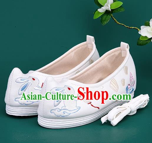 Chinese Traditional Embroidered Rabbit White Shoes Hanfu Shoes Princess Shoes for Women