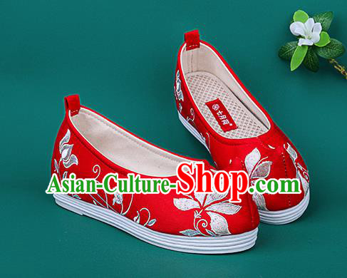 Chinese Traditional Embroidered Orchid Red Shoes Hanfu Shoes Princess Shoes for Women