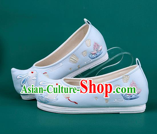 Chinese Traditional Embroidered Lantern Rabbit Blue Shoes Hanfu Shoes Princess Shoes for Women