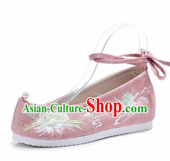 Traditional Chinese Embroidered Flower Pink Shoes Hanfu Shoes National Shoes for Women