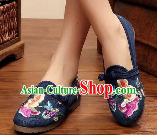 Traditional Chinese National Embroidery Navy Shoes Embroidered Shoes Hanfu Shoes for Women