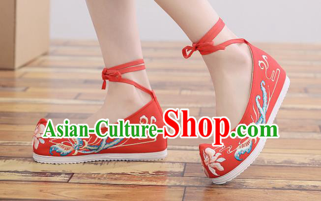 Traditional Chinese National Embroidery Butterfly Red Shoes Embroidered Shoes Hanfu Shoes for Women