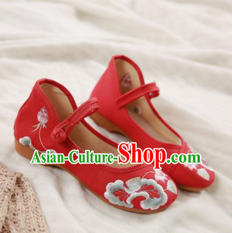 Traditional Chinese Embroidery Lotus Red Shoes National Embroidered Shoes Hanfu Shoes for Women