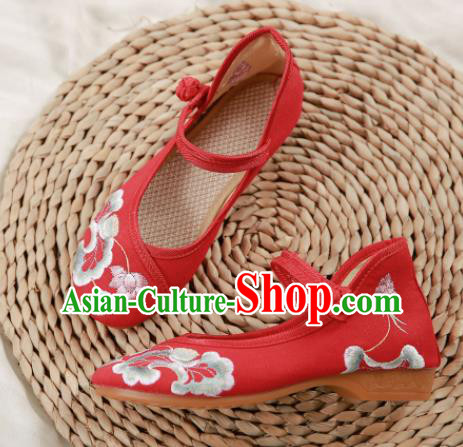 Traditional Chinese Embroidery Lotus Red Shoes National Embroidered Shoes Hanfu Shoes for Women