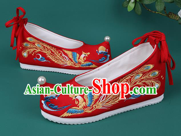 Chinese Wedding Embroidered Phoenix Red Shoes Traditional Hanfu Shoes Princess Shoes for Women