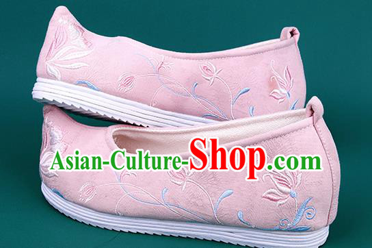 Chinese Wedding Embroidered Chrysanthemum Pink Shoes Traditional Hanfu Shoes Princess Shoes for Women