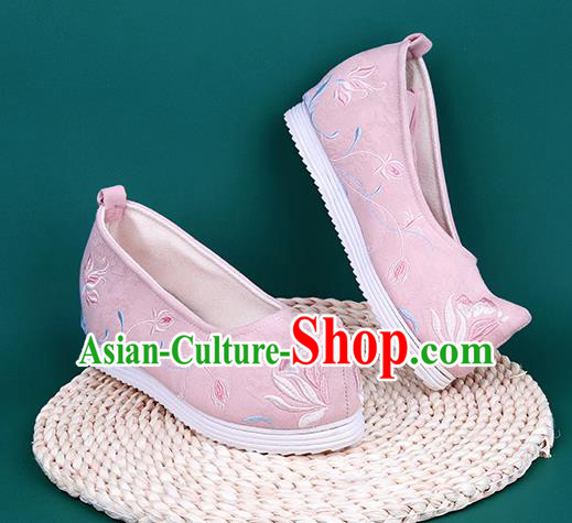 Chinese Wedding Embroidered Chrysanthemum Pink Shoes Traditional Hanfu Shoes Princess Shoes for Women