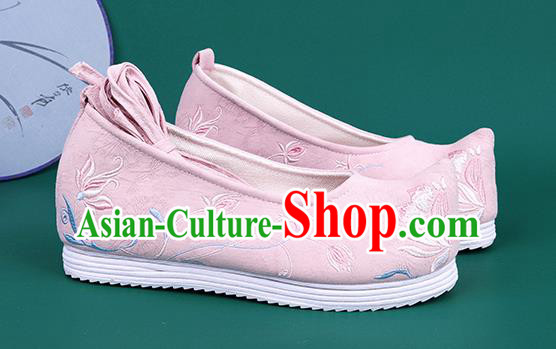 Chinese Wedding Embroidered Chrysanthemum Pink Shoes Traditional Hanfu Shoes Princess Shoes for Women