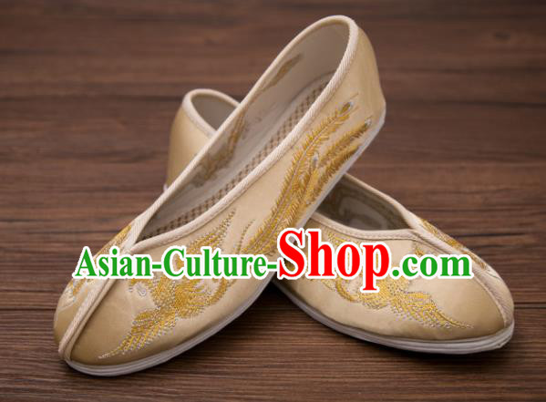 Traditional Chinese Handmade Hanfu Shoes Embroidered Dragon Phoenix Shoes Satin Shoes for Women