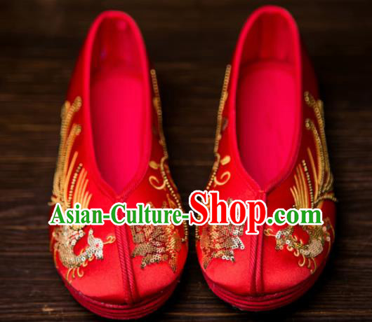 Traditional Chinese Handmade Red Satin Shoes Hanfu Shoes Embroidered Shoes for Women