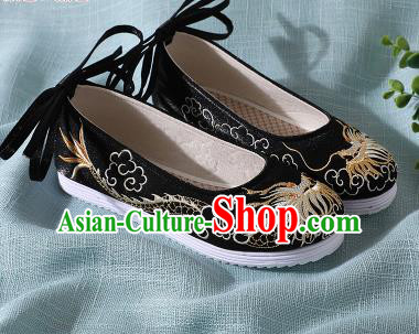 Chinese Handmade Embroidered Dragon Black Shoes Traditional Wedding Shoes Hanfu Shoes Princess Shoes for Women