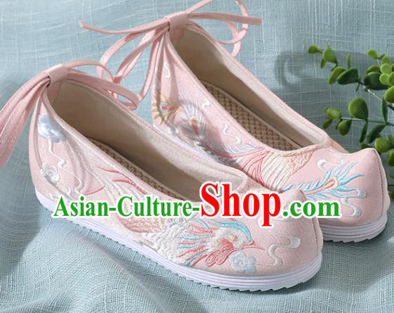 Chinese Handmade Embroidered Bird Pink Shoes Traditional Wedding Shoes Hanfu Shoes Princess Shoes for Women