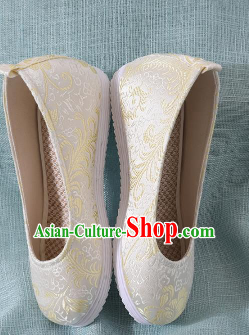 Chinese Handmade Light Yellow Brocade Shoes Traditional Ming Dynasty Hanfu Shoes Princess Shoes for Women
