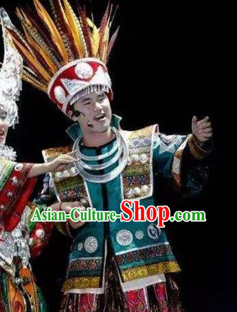 Chinese Dance Drama Colorful Guizhou Yi Nationality Bridegroom Clothing Stage Performance Dance Costume for Men