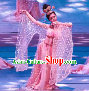 Meet Millennium Chinese Classical Dance Pink Dress Stage Performance Dance Costume and Headpiece for Women