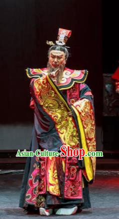 Xiao Qiao Marriage Chinese Peking Opera Prime Minister Cao Cao Red Clothing Stage Performance Dance Costume and Headpiece for Men