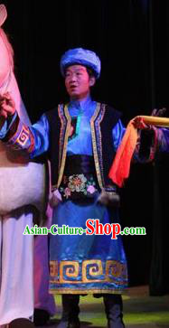 Rainbow Tribe Chinese Tu Minority Blue Clothing Stage Performance Dance Costume and Headpiece for Men