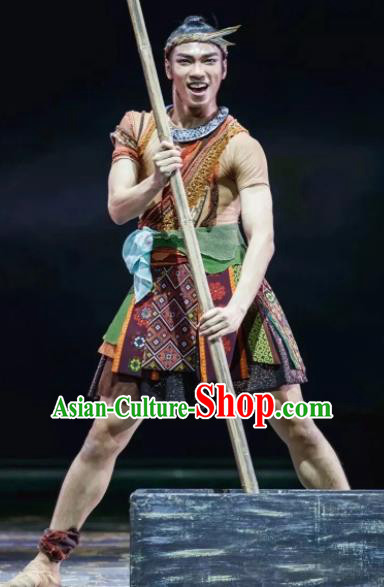 Menogga Garden Chinese Zhuang Nationality Dance Clothing Stage Performance Dance Costume for Men