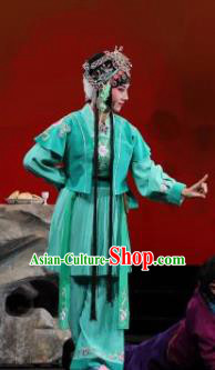Mei Hua Zan Ceremony Chinese Beijing Opera Maidservant Green Dress Stage Performance Dance Costume and Headpiece for Women