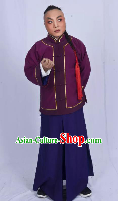 Mei Hua Zan Chinese Beijing Opera Purple Clothing Stage Performance Dance Costume and Headpiece for Men