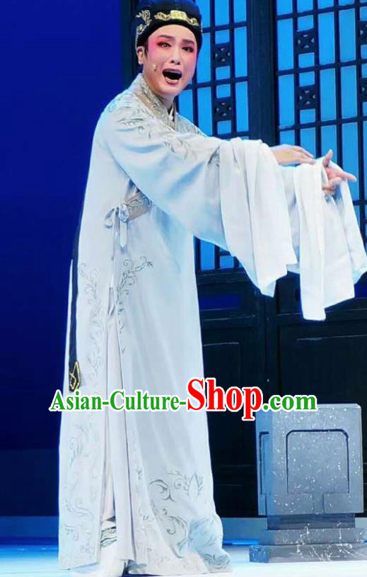 Amber Fate Chinese Shaoxing Opera Niche Blue Clothing Stage Performance Dance Costume and Headpiece for Men