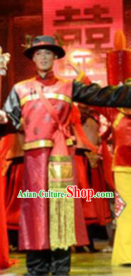 Gucuo Marriage Chinese Traditional Bridegroom Clothing Stage Performance Dance Costume and Headpiece for Men