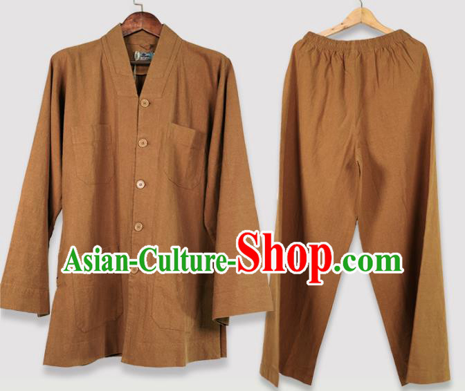 Traditional Chinese Monk Costume Meditation Light Tan Shirt and Pants for Men