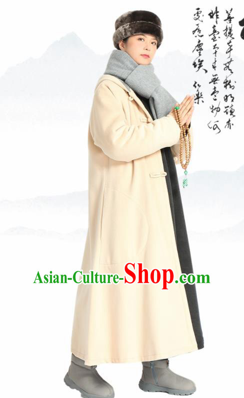 Traditional Chinese Monk Costume Lay Buddhists Beige Dust Coat for Men