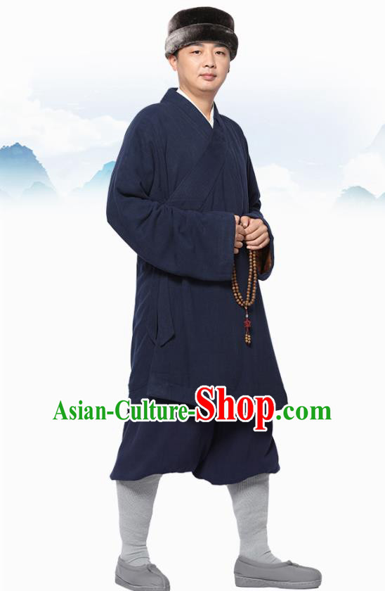 Traditional Chinese Monk Costume Meditation Navy Flax Outfits Shirt and Pants for Men