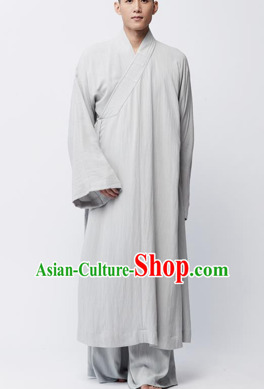 Traditional Chinese Monk Costume Lay Buddhists Light Grey Robe for Men