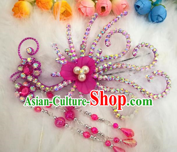 Chinese Traditional Beijing Opera Hair Accessories Peking Opera Diva Rosy Phoenix Hairpins for Adults