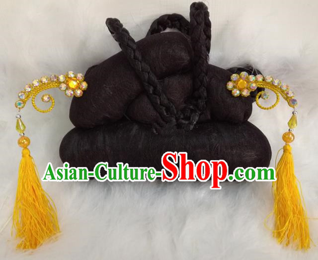 Chinese Traditional Beijing Opera Hair Accessories Peking Opera Yellow Tassel Hairpins for Adults