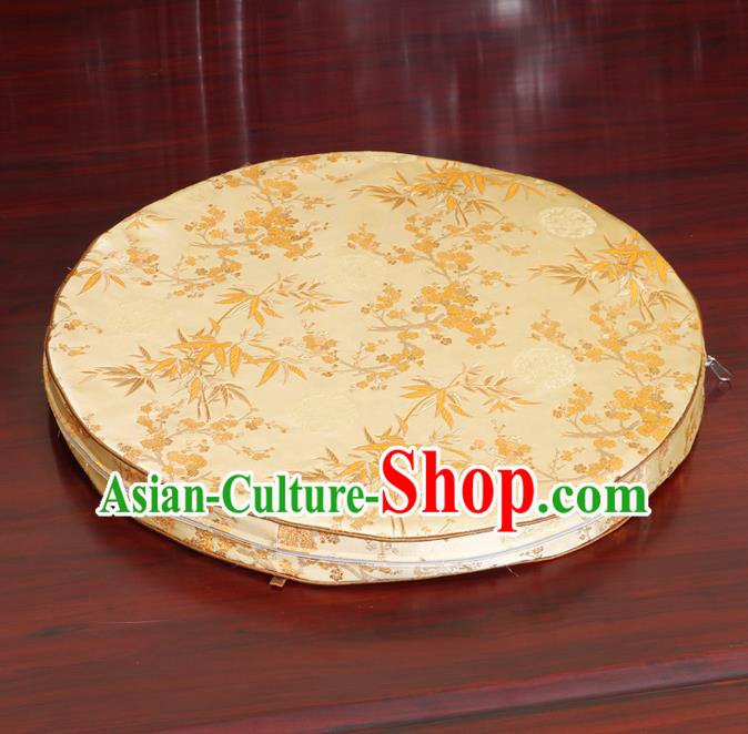 Chinese Classical Household Ornament Yellow Brocade Rush Cushion Cover Traditional Bamboo Pattern Mat Cover