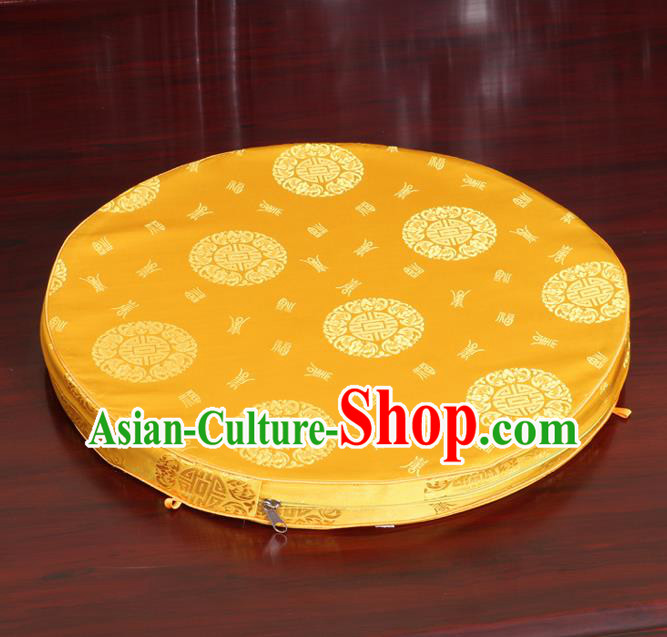 Chinese Classical Household Ornament Rush Cushion Cover Traditional Pattern Yellow Brocade Mat Cover
