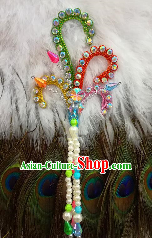 Chinese Traditional Beijing Opera Hair Accessories Peking Opera Beads Tassel Colorful Phoenix Hairpins for Adults