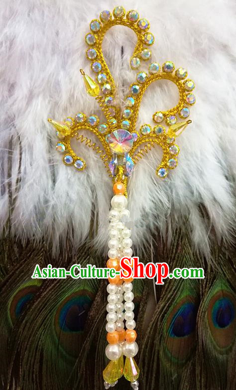 Chinese Traditional Beijing Opera Hair Accessories Peking Opera Beads Tassel Golden Phoenix Hairpins for Adults