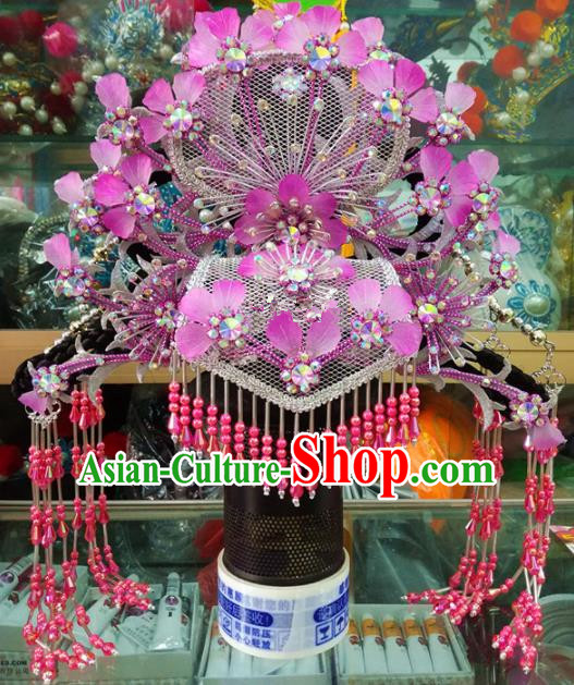 Chinese Traditional Beijing Opera Hair Accessories Peking Opera Princess Purple Phoenix Coronet Hairpins for Adults