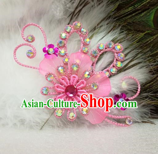 Chinese Traditional Beijing Opera Actress Hair Accessories Peking Opera Princess Pink Flowers Hairpins for Adults